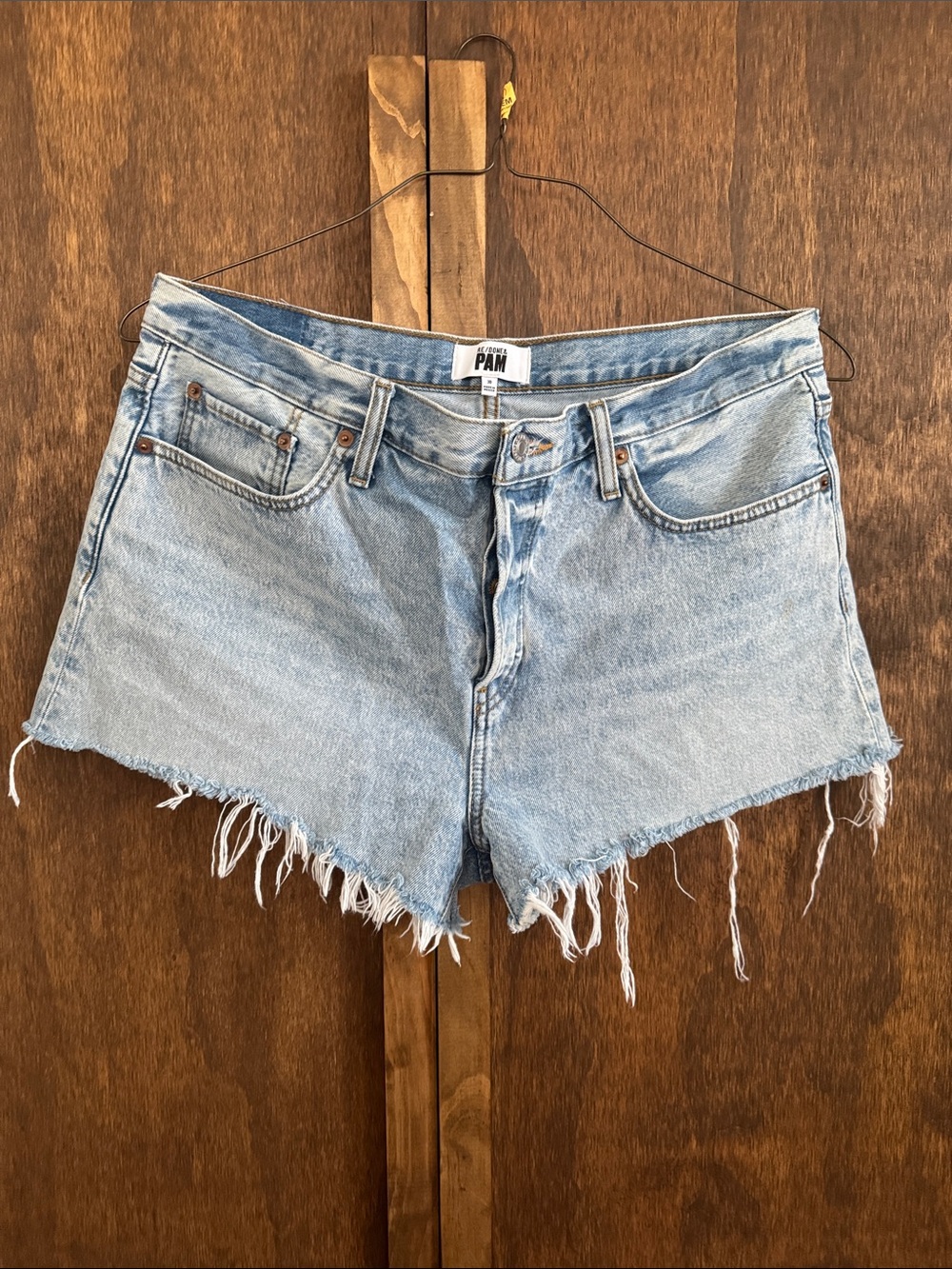 Re/Done Light Blue High-Rise Cutoff Denim Shorts